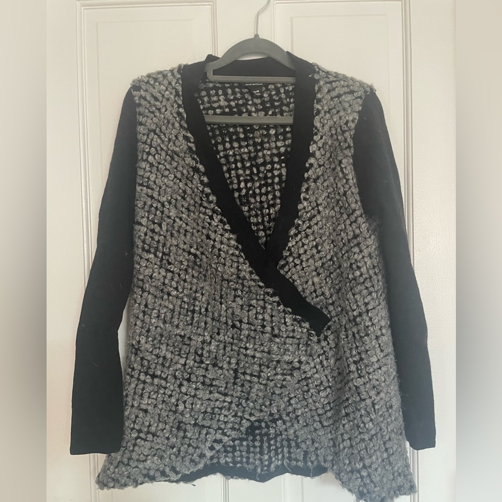 Club Monaco, Asymmetrical Boucle Cardigan, Black and Grey, Size XS/S